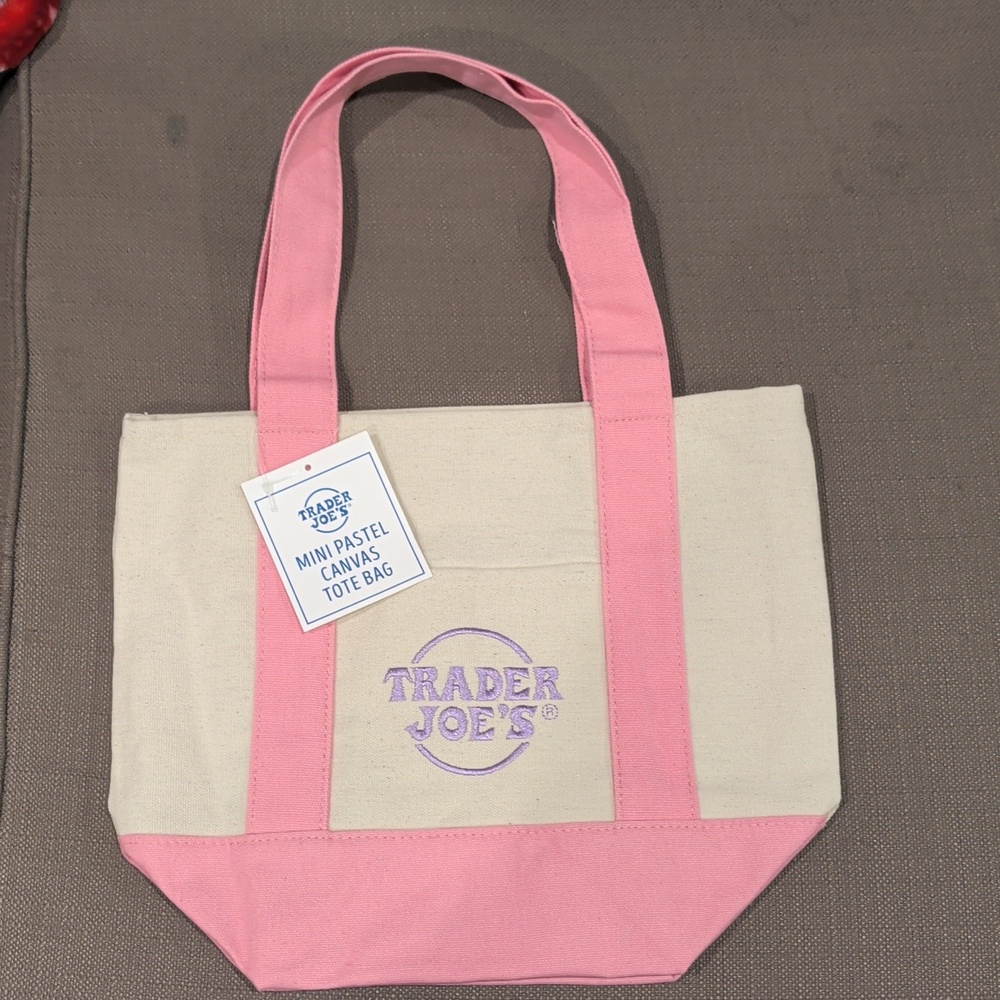 Trader Joes Mini Pastel Canvas Tote Bag Pink NWT